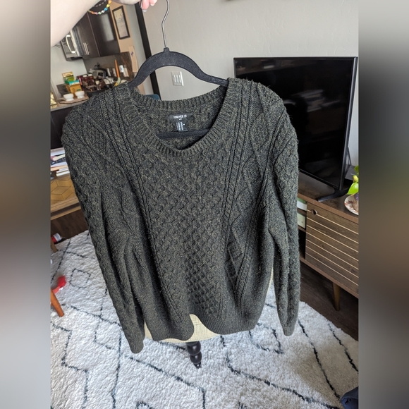 Chunky knit sweater, gray/green, size XL - Picture 1 of 3